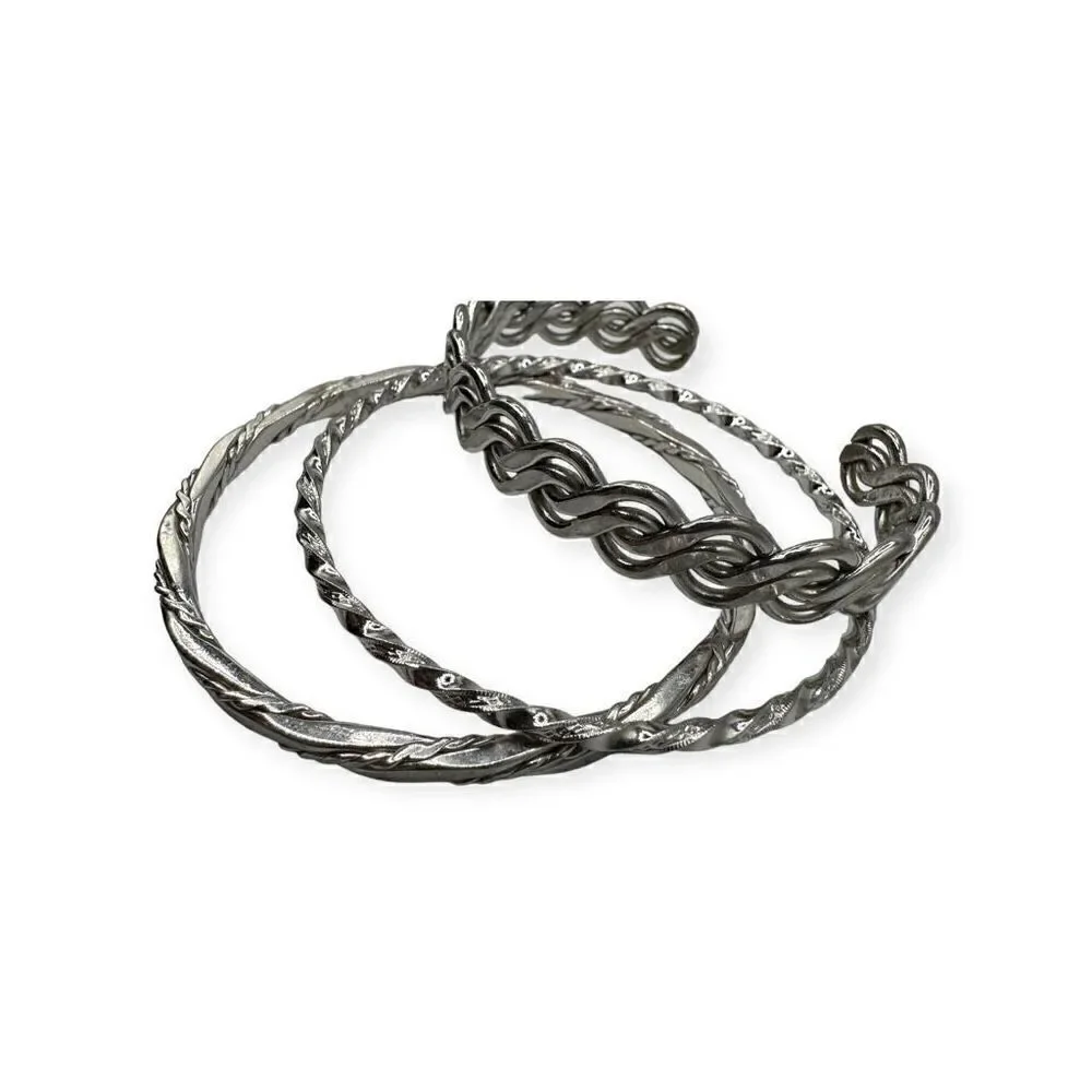Set of 3 silver-colored bangle bracelets vintage costume jewelry